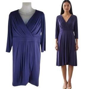 Shoshanna faux wrap long sleeve dress purple lined back zip size 8